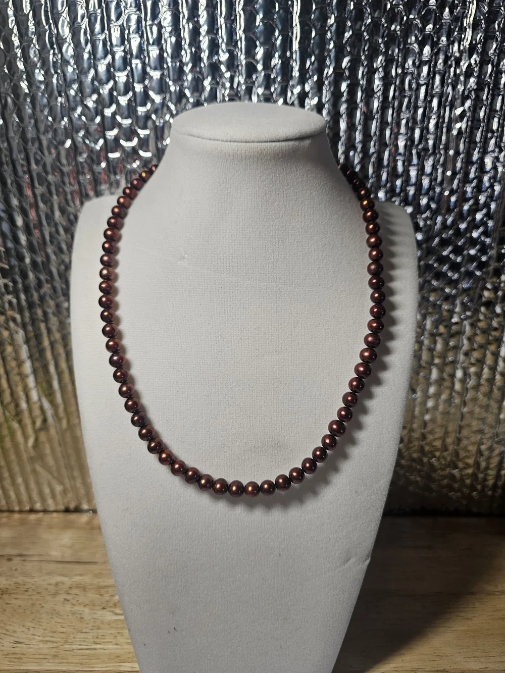 10k Gold Brown Pearl Bead Necklace - 17¾in Length